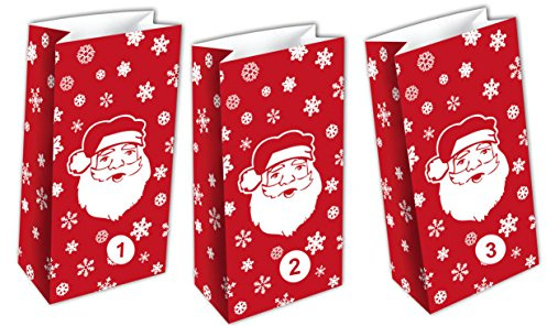 Adventskalender 24 Tüten & Aufkleber Nikolaus Gebäcktüten Kekstüten Gebäck Plätzchen