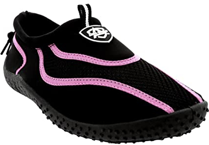 Aqua Shield Womens Beach Pool Sea Swimming Toggle Slip On Aqua Water Socks Surf Shoes, Multi Black Pink, 5 UK
