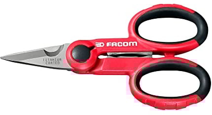 FACOM - Paire de Ciseaux d’Électriciens Gainés - 841A.4 - Branches Surmoulées Bi-Matière Ergonomiques - pour Droitier ou Gaucher - Longues Lames avec Coupe Fil - Outillage à Main