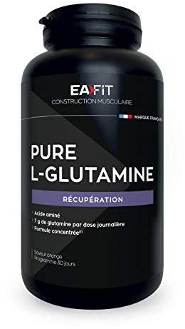 Pure L-Glutamine - EAFIT - En poudre à mélanger dans un shaker de protéine - Orange - Récupération et construction musculaire - Idéal après le sport comme la musculation - 243g