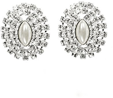 Damen-Ohrringe Ohr-Clips Kristalle Perlmutt Creme Versilbert Rhodiniert Nickelfrei