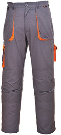 Portwest TX11 Texo Contrast Trousers Elasticated Waist 2 Thigh Pockets Grey | Grey, 4X Large, EN 14404, UPF 40+, Regular Fit, 40% Polyester, Bartacked at All Stress Points, Hook and Loop Hems, Workwear
