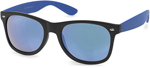 styleBREAKER Unisex Nerd Sonnenbrille mit verspiegelten oder getönten Gläsern, klassisches Retro Design 09020039, Farbe:Gestell Schwarz-Blau matt/Glas Blau