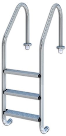 Productos QP | Escalera Estándar Piscina, Acero Inoxidable, 3 peldaños, Escalera Pulida y con Anclajes | Modelo 509082