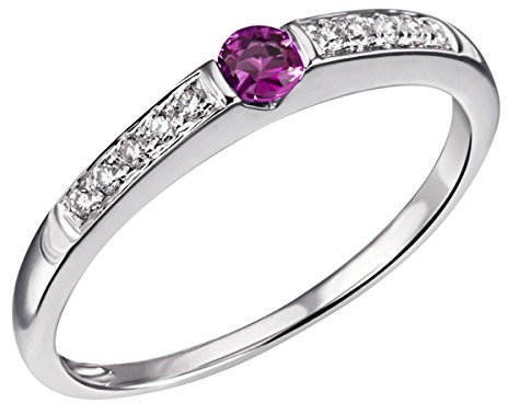 Goldmaid Damen-Ring Memoire 585 Weißgold rhodiniert Rubin rot Brillantschliff Diamant (0.10 ct) Gr. 54 (17.2) Verlobungsring Diamantring