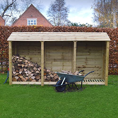 Rutland County Garden Furniture Empingham 6ft Tall Log Store/Garden Storage Heavy Duty Pressure Treated Timber With Forward Sloping Roof (Solid Log Store Only, Light Green)