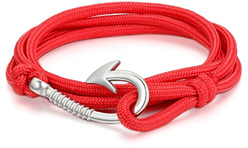 JewelryWe Schmuck Herren Damen Armband Geflochten Anker Armreif Nylonseil Legierung rot