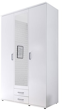 Avanti Trendstore - Kalle - Drehtürenschrank aus Holzdekor mit 2 Schubkästen und 1 x Spiegelabsetzung in der Mitte. In 2 verfügbar. Maße BHT 120x195x55 cm (Weiß matt)
