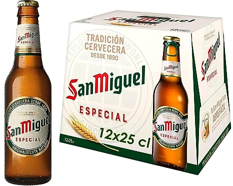 San Miguel Especial Lager, Pack 12 Botellas de 25cl, Cerveza Premium Española, Calidad Tradicional y Sabor Refrescante, 5.4% Volumen de Alcohol