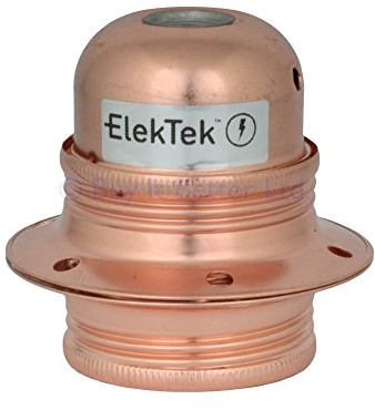 ElekTek E27 Lamp Bulb Holder 10mm Entry Edison Screw Earthed With Shade Rings & Cord Grip Copper