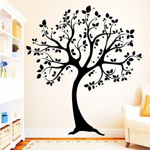 Wandtattoo Loft Schriftzug Großer Baum mit vielen Blättern“ / Wandtattoo/Wandsticker/Wandaufkleber / 54 Farben / 3 Größen/schwarz / 150 cm hoch x 133 cm breit