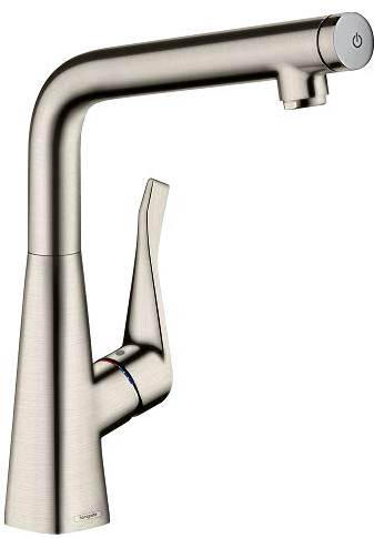 hansgrohe Metris Select Einhebel-Küchenarmatur, Komfort-Höhe 320mm mit Schwenkauslauf, Edelstahl Finish