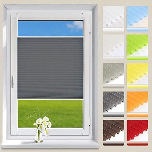 OUBO Plissee ohne Bohren Klemmfix Aluminium-Schienen, Anthrazit 90x200cm (BXH), Jalousie Easyfix Faltrollo mit Klemmträger Sonnenschutz und Sichtschutz lichtdurchlässig Rollo für Fenster & Tür