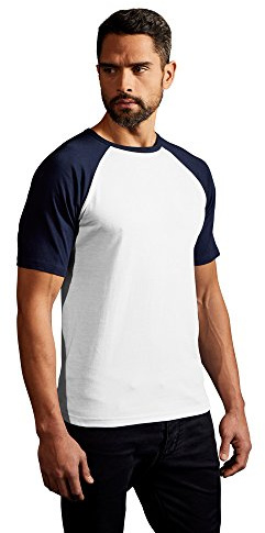 Raglan Baseball T-Shirt Herren, Weiß-Marineblau, XXL