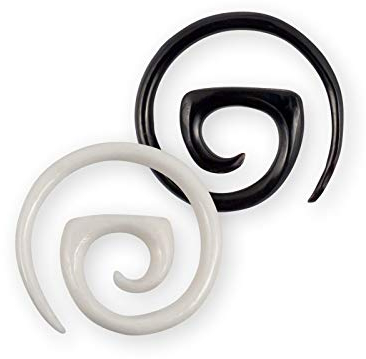 Fly Style Damen Dehn-Spirale Ohrringe Horn & Knochen 2-10mm Creolen, Grösse:8 mm, Farbwahl:schwarz