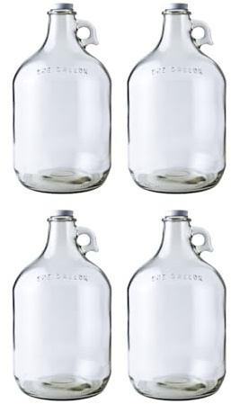 Fastrack 4-Pack 1 Gallon Glass Jug Set (128 oz) w/ White Metal Caps | Multipurpose 1 Gallon Jug, & Detergent Dispenser for Laundry, Glass Jar for Liquids, Water & Juice