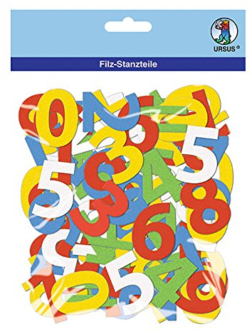 Ursus 20310099 - Filz Stanzteile, Zahlen, 150 g/qm, 120 Zahlen, aus Bastelfilz, selbstklebend, in 5 verschiedenen Farben, ideal zum kreativen Basteln und Gestalten