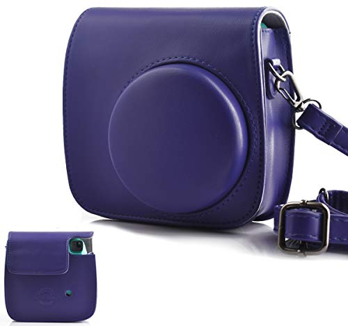 HelloHelio Tasche für Fujifilm Instax Mini 9 / Mini 8 Sofortbildkamera - Premium Kunstleder Schutzhülle Reise Kameratasche Hülle Abdeckung mit Abnehmbaren Kameragurt Schultergurt Lila
