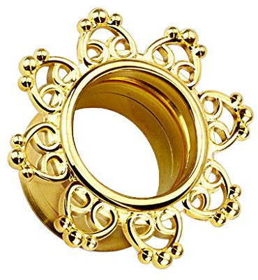 Piercingfaktor Flesh Tunnel Ear Plug Ohr Piercing Herzen Vintage Mandala Sonne Edelstahl Gold IP 12mm