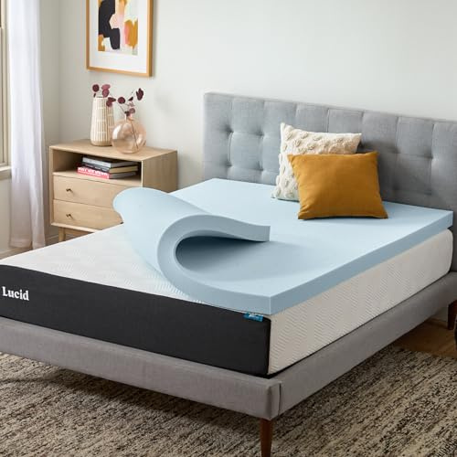 Lucid 3 Inch Memory Foam Mattress Topper, Full Size – Cooling Gel Bed Topper – Preassure-Relieving Deep Plush Feel – Ventilated Breathable Design – CertiPur Certified - Dorm Room Essentials
