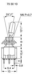 Miyama 703117 Hebelschalter, 2 x (On)/Off/(On) 125 V/AC 6 A Momentan/0/Momentan, 1 Stück