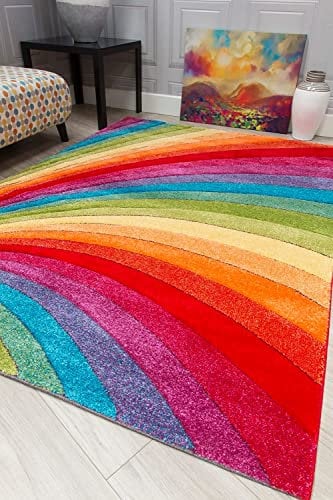 Rugs Supermarket Candy Multicoloured Rainbow Design Rug. Available in 6 Sizes (80cm x 150cm)