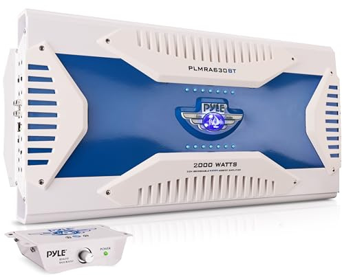 Pyle 2.1 Bluetooth Marine Amplifier Receiver - Waterproof 6 Channel Wireless Bridgeable Audio Amp for Stereo Speaker with 2000 Watt Power Dual MOSFET Supply GAIN Level and LED Indicator - PLMRA630BT