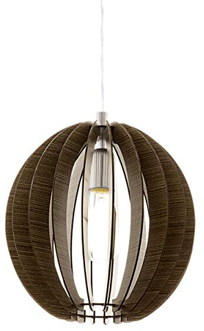 EGLO Pendelleuchte Cossano, 1 flammige Hängelampe Vintage, Hängeleuchte aus Stahl und Holz in Nickel-Matt, Dunkel-Braun, Esstischlampe, Wohnzimmerlampe hängend mit E27 Fassung, Ø 30 cm
