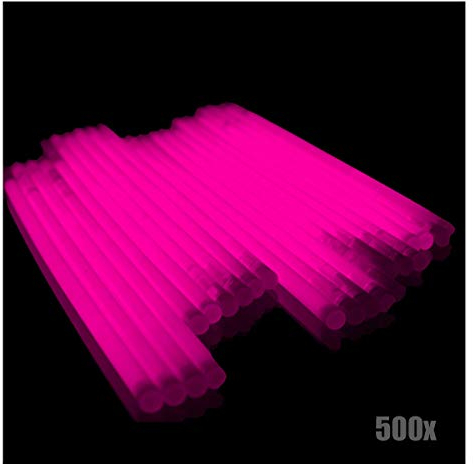 KNIXS 500x Arm-Knicklichter – Party-Pink (Rosa) leuchtend inkl. 500x 3D-Verbinder und 10x Ballverbinder und 7-Lochverbinder, seit 15 Jahren in Profiqualität, Glowstick / Leuchtstab - für Party, Festival, Geburtstag oder als Dekoration