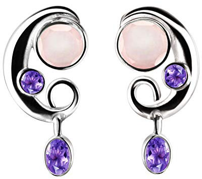 Franki Baker Pretty sfaccettato quarzo rosa, ametista e argento Sterling orecchini.