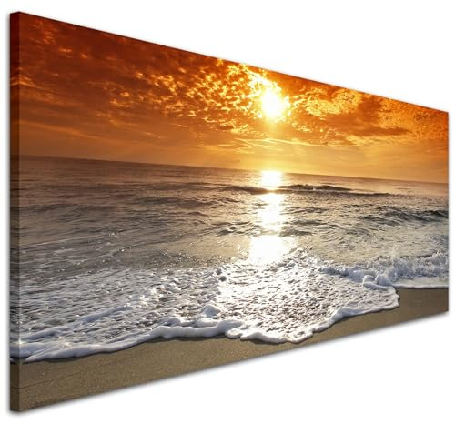Wallfillers Tropical Beach Sunset Picture Wall Art Canvas, 118x49cm | 1152