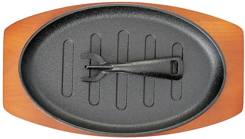 Utopia Cast Iron & Boards, MH7009-000000-B01001, Sizzle Platter 10.75 (27cm) - with Wooden Base (Box of 1),Black