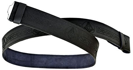 Leder Kilt Gürtel Einstellbare Größe für Kilts Hochland Schwarz Freimaurer Geprägt (XL)