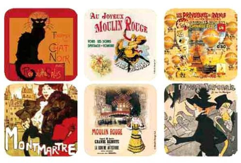 Cartexpo 70729 Divers Lot de 6 sous Verres Paris Chat Noir Bois/Liège