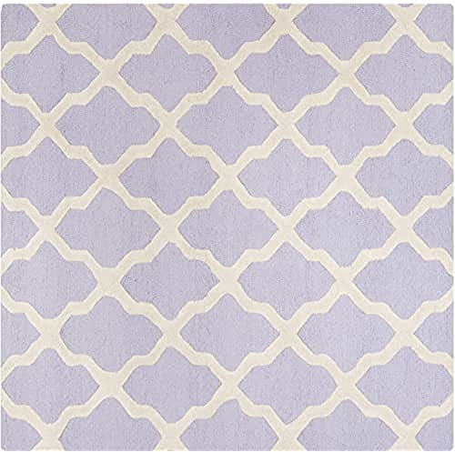 SAFAVIEH Cambridge Collection Area Rug - 6' Square, Lavender & Ivory, Handmade Trellis Wool, Ideal for High Traffic Areas in Living Room, Bedroom (CAM121C)