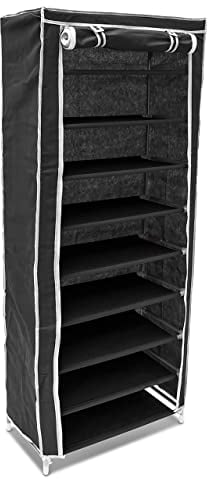 Relaxdays Schuhschrank H x B x T: ca. 151 x 60 x 30 cm Faltschrank Textil für 36 Paar Schuhe Stoffschrank mit 9 Ablagen Stoffschuhschrank schützt vor Staub und Nässe Schuhablage zum Falten, schwarz