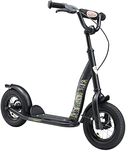 BIKESTAR Roller Kinderroller Tretroller Kickscooter mit Luftreifen für Jungen und Mädchen ab 4-5 Jahre | 10 Zoll Classic Kinder Scooter | Schwarz (matt) | Risikofrei Testen