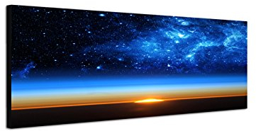 Wandbild auf Leinwand als Panorama in 150x50cm Erde Weltall Galaxie Sterne