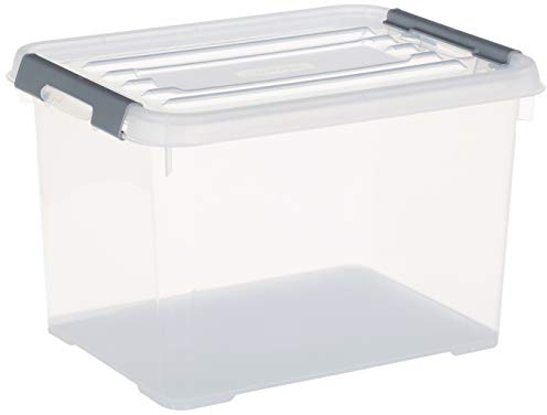 Curver Storage Box Handy Plus with lid 20L in Transparent/Silver, 40 x 29 x 25 cm