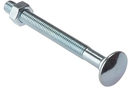 Merriway BH04826 Bullone a Testa Tonda e Quadro Sottotesta con Dado, Finitura Zincata, M6, Bianco, Pack of 10, Set di 10 Pezzi