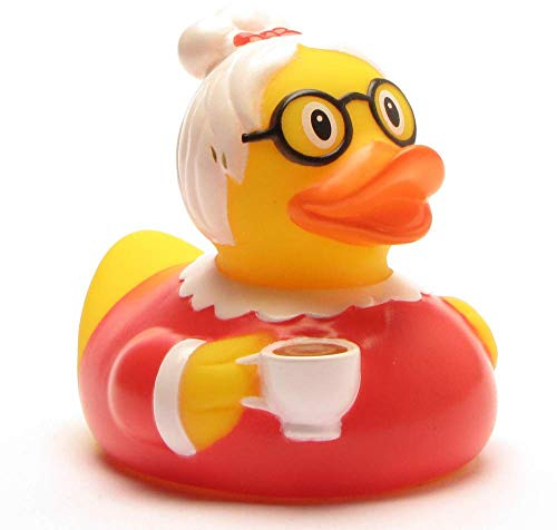 Duckshop I Badeente Oma I Quietscheente I L: 7,5 cm I inkl. Quietscheentchen-Schlüsselanhänger im Set I Geschenk Großeltern I Präsent Großmutter I Sammler