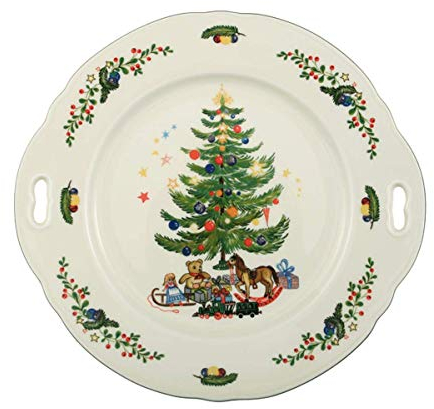 Seltmann 001.295083 Traditional Porzellan Kuchenplatte mit Griff, Eckig mit Relief, Marieluise Elfenbein Dekor, Grün, 27cm Length, 26cm Width