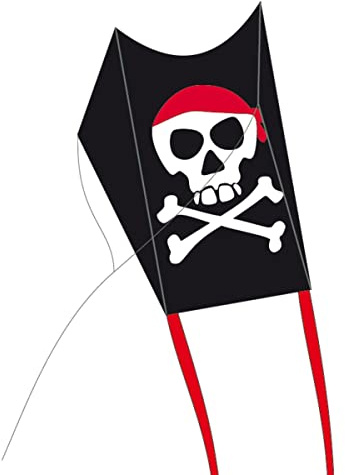 CIM Schlittendrachen - Mini Sled Jolly Roger - Einleiner-Drachen für Kinder ab 3 Jahren - 32 x 40cm - inklusiv Drachenschnur und Streifenschwänze