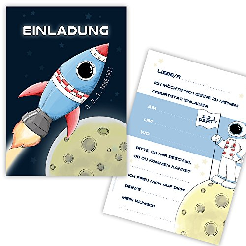 emufarm 10 Einladungskarten für Jungs zum Kindergeburtstag RAUMSCHIFF Spaceshuttle, Rakete, Kindergeburtstag Rakete