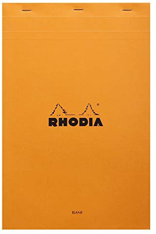 Rhodia 19000C - Notizblock (geheftet, mikroperforiert, DIN A4+, blanko, 80 g, 21 x 31,8 cm, 80 Blatt) 1 Stück, orange