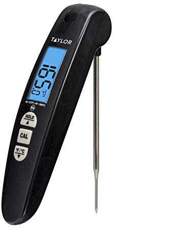 Taylor Digital Turbo Instant Read Thermocouple Meat Food Grill BBQ Cooking Kitchen Thermometer, Folding Probe, Black