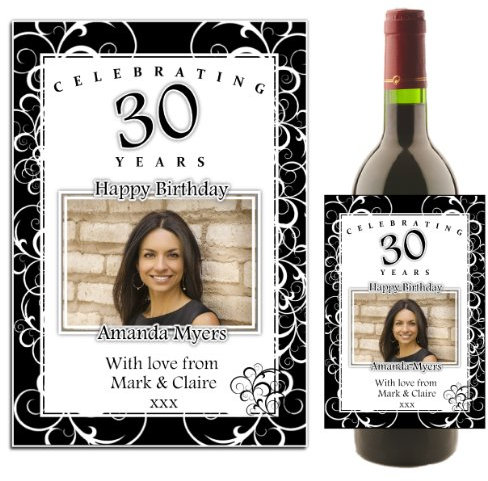 Personalised Elegant Swirls Wine/Champagne Bottle Photo Label ~ Happy 18th 21st 30th 40th 50th Birthday Gift Idea N35 Any Age