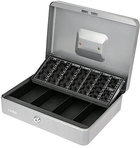 HMF 4215-09 Geldkassette abschließbar mit Münzzählbrett | 30,5 x 24 x 8,5 cm | Silber