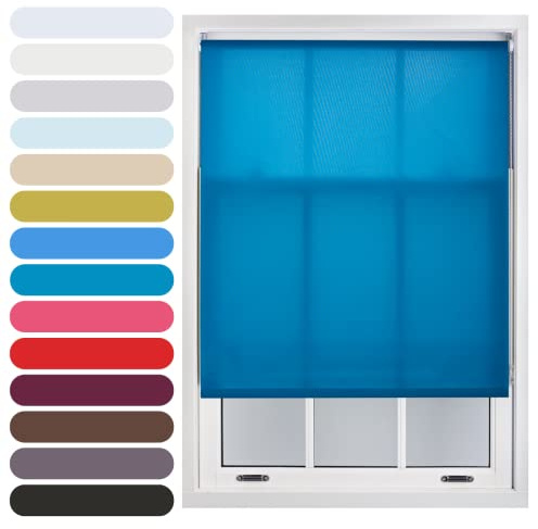 FURNISHED Daylight Roller Blind Trimmable Blinds Window Shade - Easy Install Non-blackout Fabric Complete Roller Blind Kit for Kitchen Living Room Bedroom, Teal, 120W x 165H cm