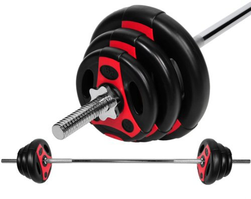 Bad Company Hantelset I K-Grip Hantelscheiben aus Kunststoff (2 x 1,25 kg, 2 x 2,5 kg, 2 x 5 kg) inkl. Langhantelstange 30/31 mm I Komplett-Set 26,5 kg